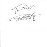 Geoff Hurst signed 6x4 white card. Good Condition. All signed pieces come with a Certificate of