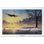 World War Two 17x12 approx framed print titled On Finals for Christmas Lancaster by the artist Keith