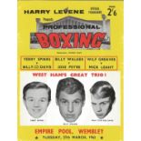 Boxing Vintage programme featuring West Ham Trio Terry Spinks, Billy Walker and Billy (The Kid)