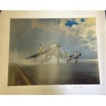 RAF Aviation print 26x32 approx titled Thunder and Lightnings signed in pencil by the Artist