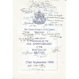 Battle of Britain 50th ann Church programme signed to front by 19 BOB pilots inc many rare