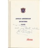 Ken Barrington signed Anglo-American sporting club menu. Signed on front cover. Good Condition.
