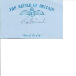 Roland Harold Dibnah 1 sqn rare Battle of Britain pilot signed small blue card with RAF logo. From