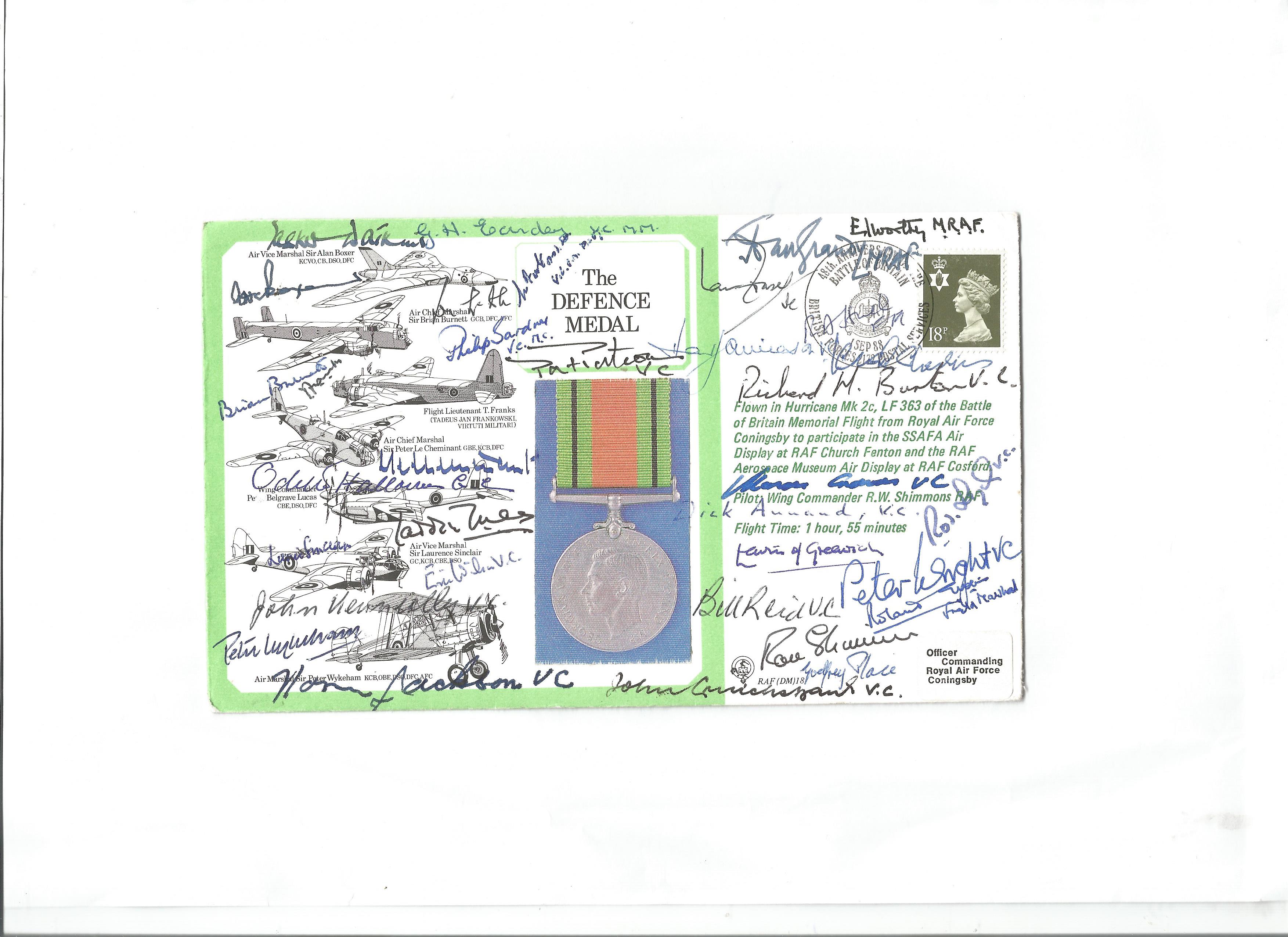 WW2 Award The Defence Medal cover signed by 32 WW2 DM medal winners. Includes Tasker Watkins VC, P