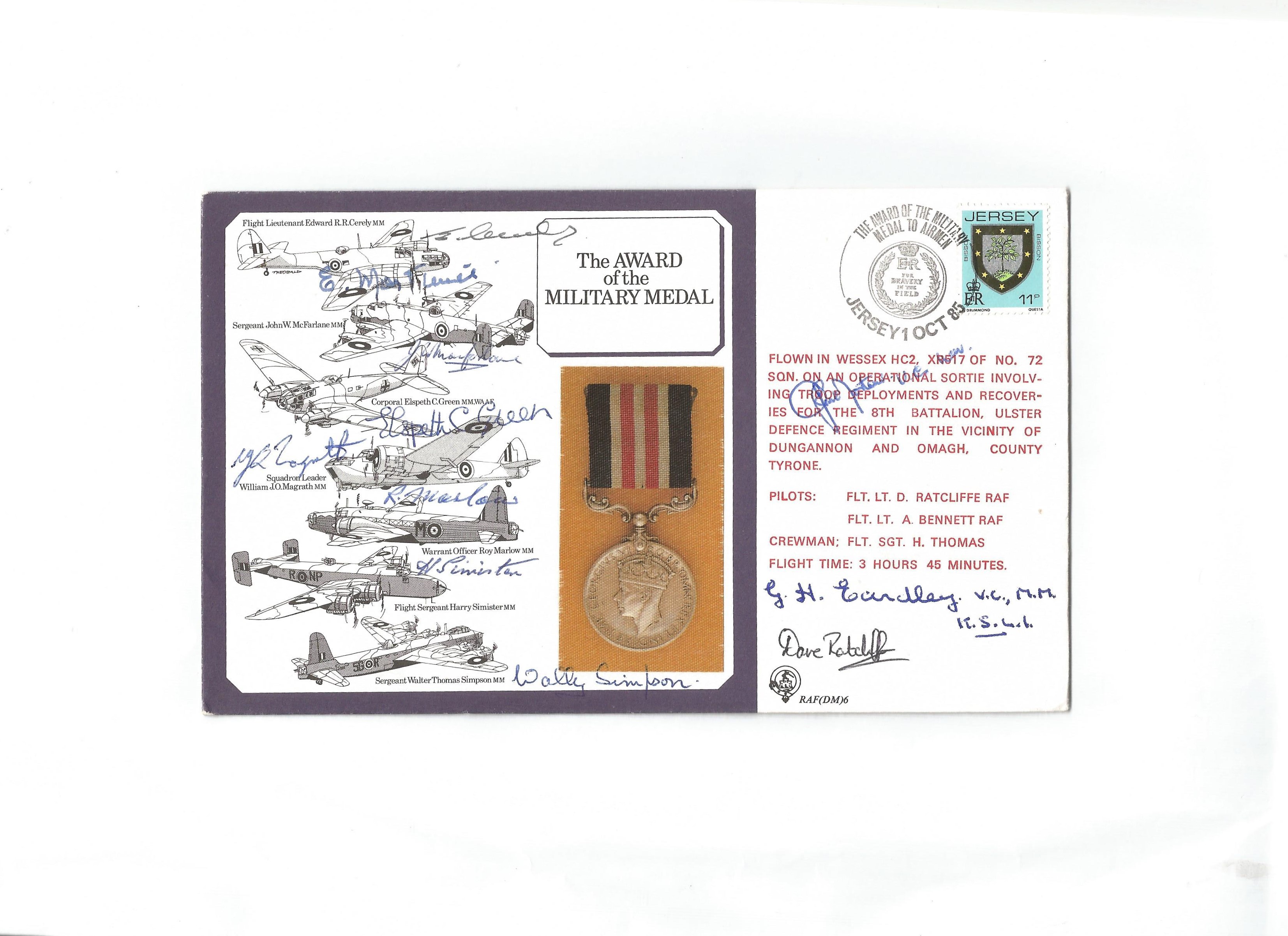 WW2 Award of Military Medal cover signed by 11 WW2 MM medal winners. Includes G H Eardley VC, G