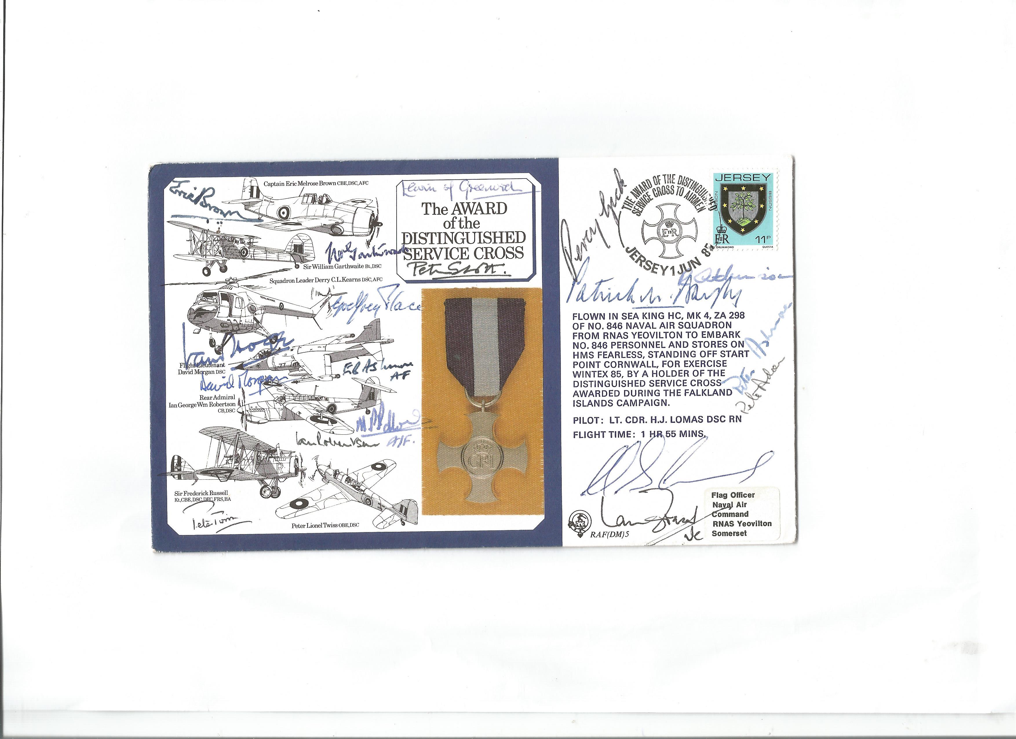 WW2 Award of Distinguished Service Cross cover signed by 18 WW2 DSC medal winners. Includes Eric