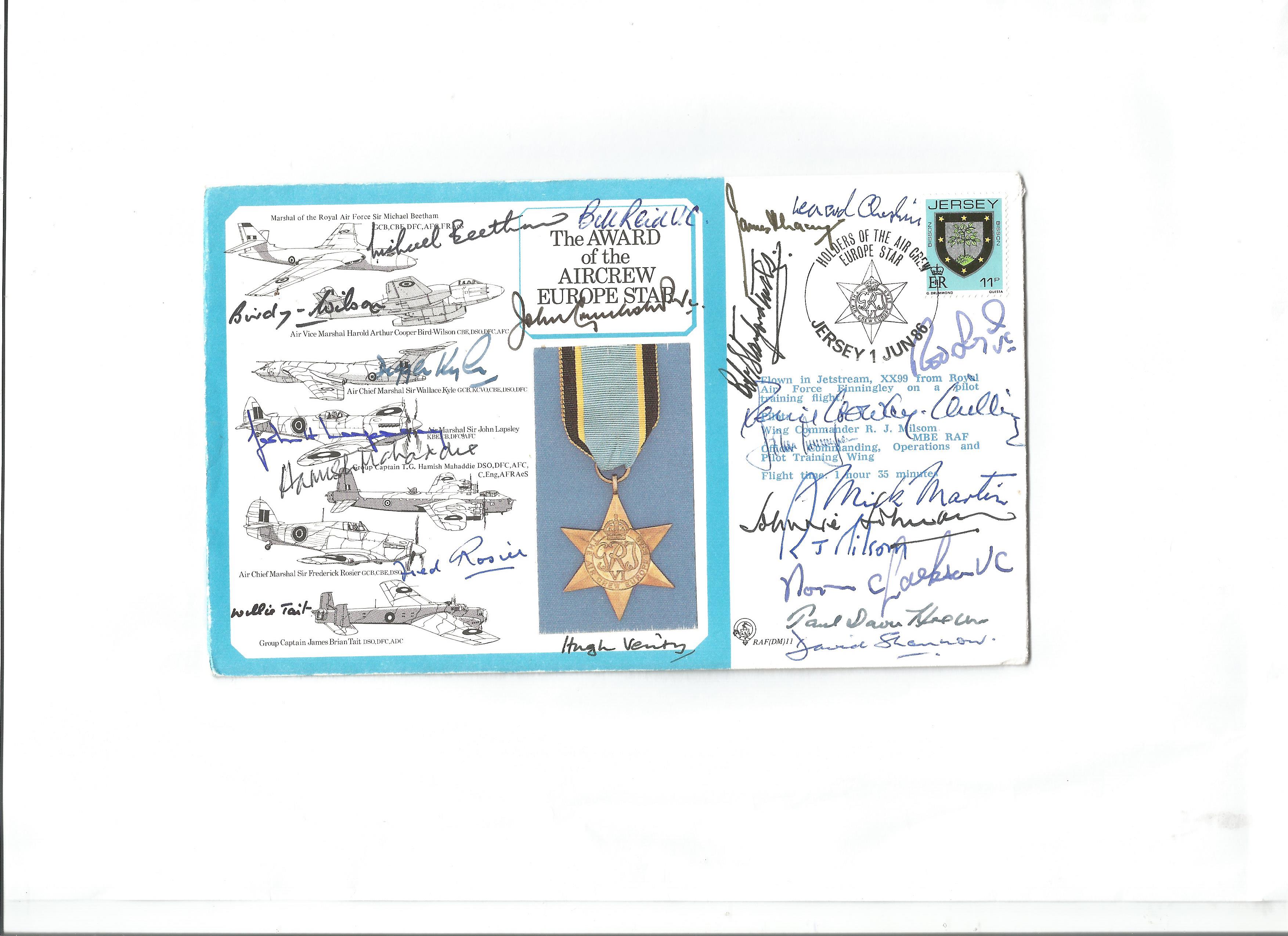 WW2 Award of Aircraft Europe Star cover signed by 22 WW2 AES medal winners includes Dambusters