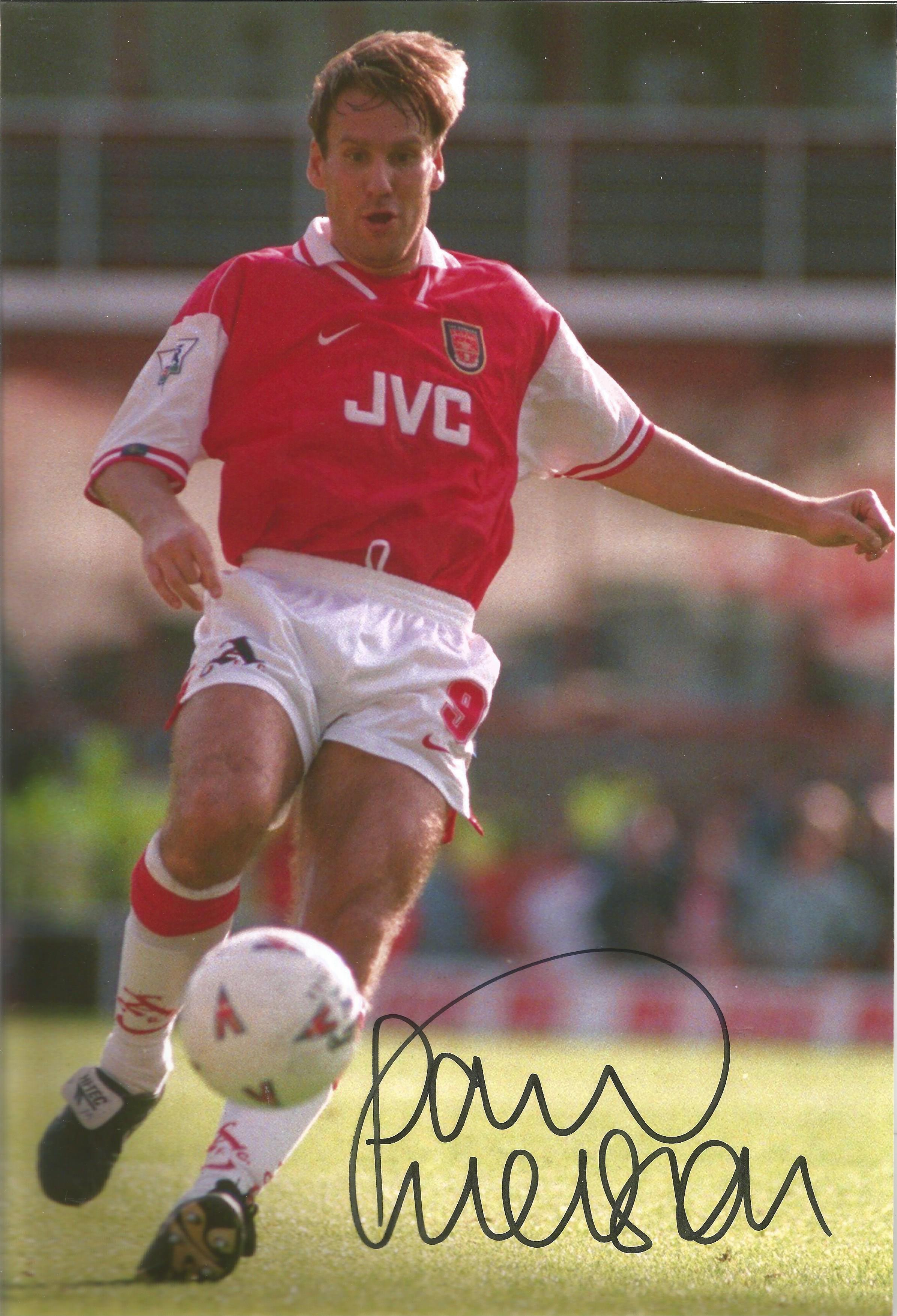 Paul Merson signed 12x8 colour photo playing for Arsenal. Good Condition. All signed pieces come