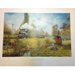 Railway Print 22x29 approx titled The Travellers signed in pencil by the artist Chris Woods No 426/