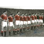 Football Autographed 12 x 8 photo, depicting Manchester United's 'Busby Babes' lining up shoulder to