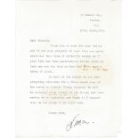 Simon Ward signed typed letter 1972 regarding the world tour to promote Young Winston, signed Simon.