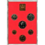 UK GB 1973 Proof coin set, mounted in a plastic display case, with a protective outer case. The