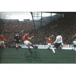 Football Autographed 12 x 8 photo, depicting Manchester United's Gordon Hill superbly curling a shot