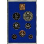 UK GB 1977 Proof coin set, mounted in a plastic display case, with a protective outer case. The