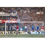 Football Autographed 12 x 8 photo, depicting Manchester United's Frank Stapleton running away in