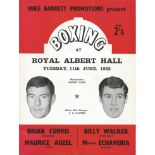 Boxing Billy Walker v Mariano Echaveria vintage fight programme Royal Albert Hall 11th June 1963.