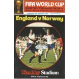 Football England v Norway vintage programme World cup qualifying match Wembley stadium 10th Sept