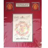Football Manchester united mounted signature piece 2001 League Champions signed by Alex Ferguson and