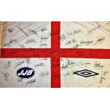 Football St Georges flag signed by over 40 England Legends includes Paul Gascoigne, Bobby Robson,