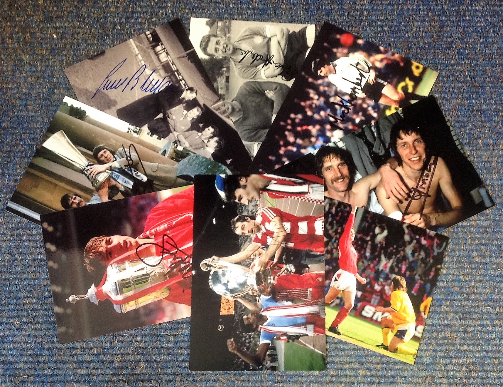 Football collection 8 6x4 colour and b/w photos signed by Frank Clark , Nigel Clough, Nigel