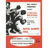 Boxing Alan Rudkin v Ray Asis vintage fight programme Royal Albert Hall 15th June 1965. Good