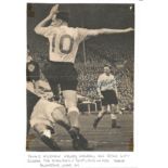 Football Legends England v Scotland 1955 9x6 b/w newspaper photo signed by Dennis Wilshaw and