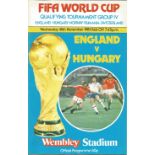 Football England v Hungary vintage programme World cup qualifying match Wembley stadium 18th Nov