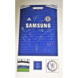 Football Chelsea mounted replica home shirt signed by 14 members of the squad from the 2015-16