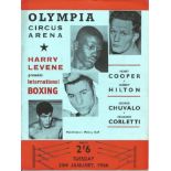 Boxing Henry Cooper v Hubert Hilton vintage fight programme Olympia Circus Arena 25th January