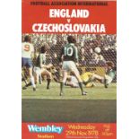 Football England v Czechoslovakia vintage programme friendly international 29th Nov 1978. Good