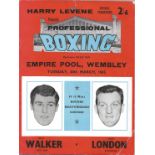 Boxing Billy Walker v Brian London vintage fight programme Heavyweight contest Empire pool Wembley