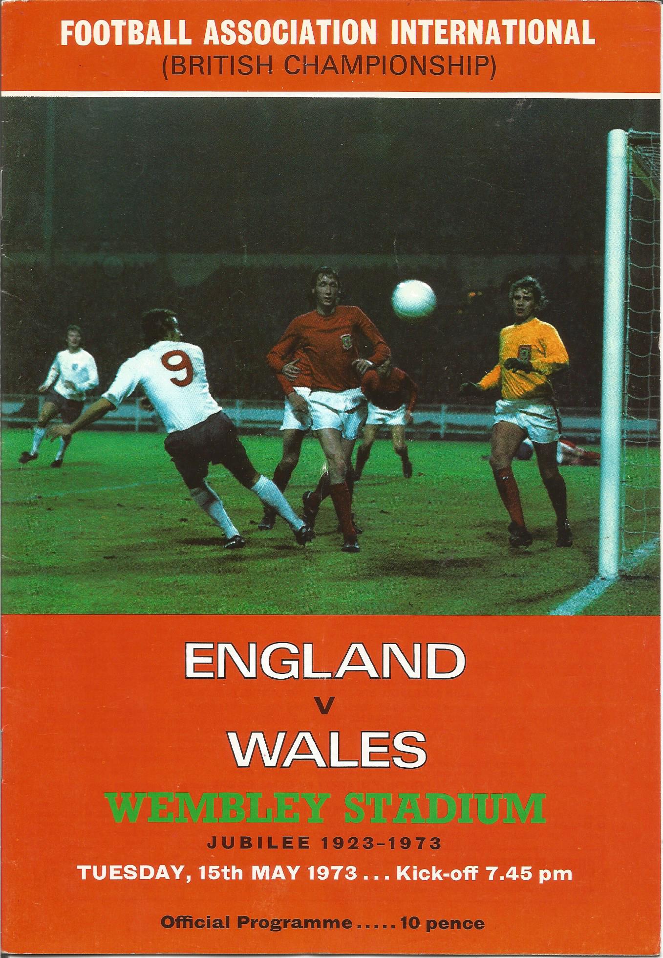 Football England v Wales vintage programme British Championship Wembley Stadium 15th May 1973.