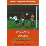 Football England v Wales vintage programme British Championship Wembley Stadium 15th May 1973.