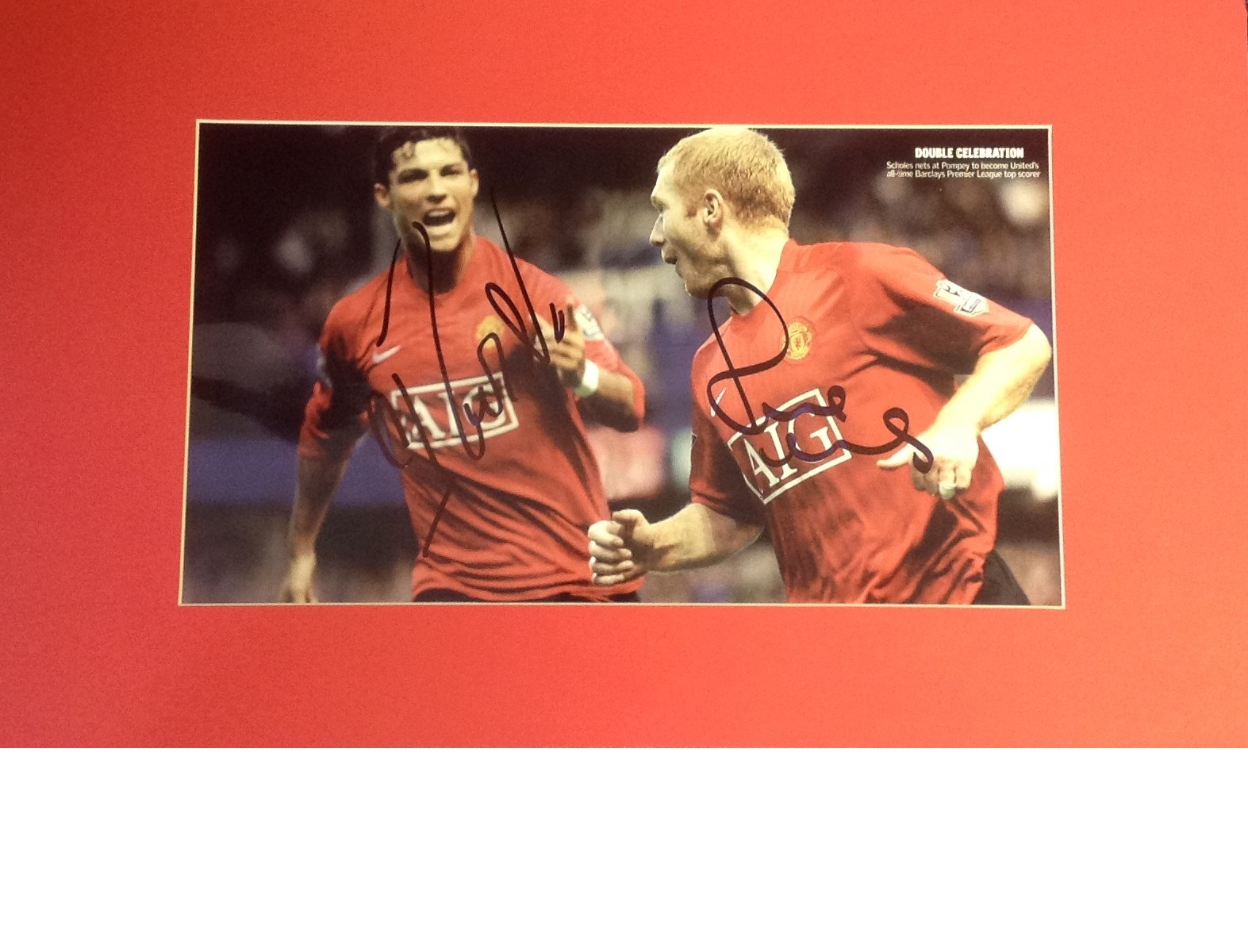 Football Cristiano Ronaldo and Paul Scholes signed 12x20 mounted colour photo pictured celebrating