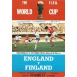 Football England v Finland vintage programme World cup qualifying game Wembley Stadium 13th Oct