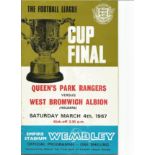 Football Queens Park Rangers v West Bromwich Albion vintage programme League Cup Final Empire