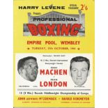 Boxing Eddie Machen v Brian London vintage fight programme Empire Pool Wembley 17th October 1961.