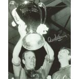 Football Alex Stepney 10x8 signed b/w photo pictured celebrating after the 1968 European cup