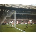 Football Ian St John 10x8 signed colour photo pictured scoring at Wembley for Liverpool. Good