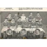 Football Legends Rangers 1958-59 7x11 team b/w magazine photo 10, signatures includes Bobby Shearer,
