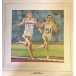 Athletics Sir Roger Bannister and Sebastian Coe 15x14 Masters of the Mile print. Unsigned. Good