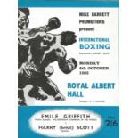 Boxing Emile Griffith v Harry Scott vintage fight programme Middleweight contest Royal Albert Hall