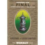 Football Arsenal v Leeds United vintage programme FA Centenary year final Wembley Stadium 6th May