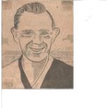 Football Legends Bill Eckersley Blackburn and England 5x4 signed b/w caricature magazine page.