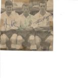 Football Legends Jimmy Hill, Maurice Cook and Johnny Haynes signed 5x4 b/w newspaper photo. Good