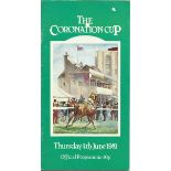 Horse Racing unsigned 1981 Coronation cup programme. Master Willie won the race year after finishing