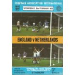 Football England v Netherlands vintage programme friendly international Wembley Stadium 9th Feb