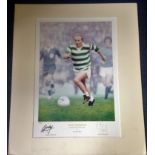 Football Jimmy Johnstone 24x20 mounted print by the artist Gary Brandham signed in pencil by the