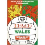 Football England v Wales vintage programme British Championship Wembley Stadium 31st May 1977.