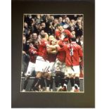 Football Rio Ferdinand , Henrik Larsson and Wayne Rooney signed 20x16 mounted colour photo